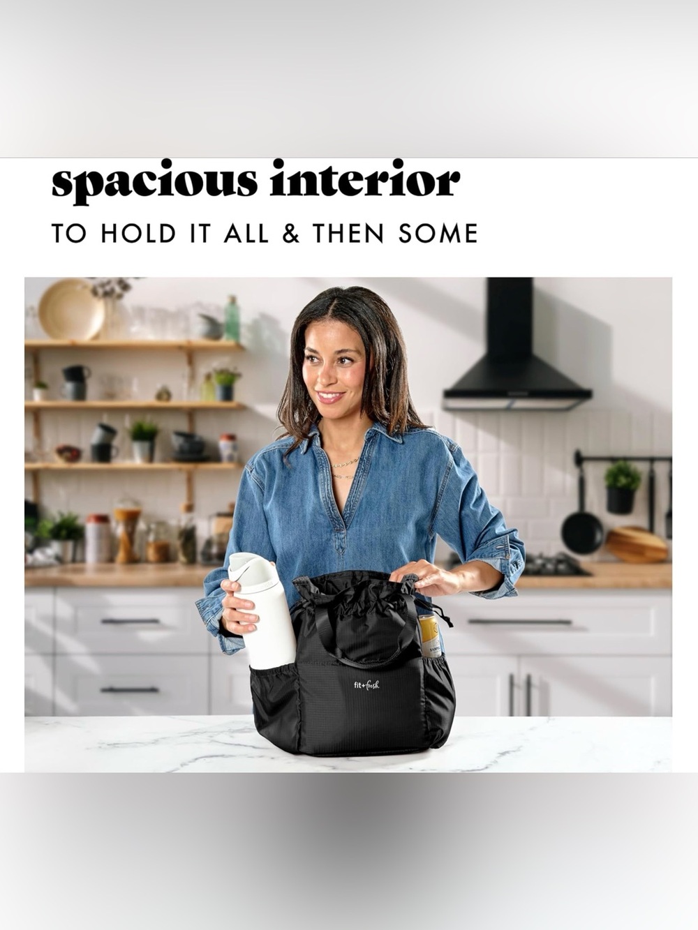 Fit + Fresh Insulated Black Drawstring Lunch Bag